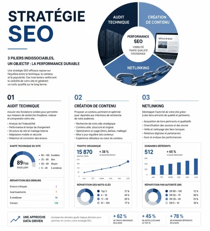 Schéma des composantes d'un devis référencement naturel SEO