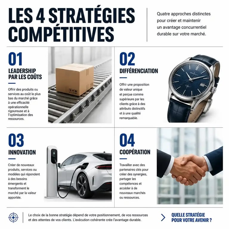 Tableau comparatif des stratégies de développement d'entreprise pour la croissance