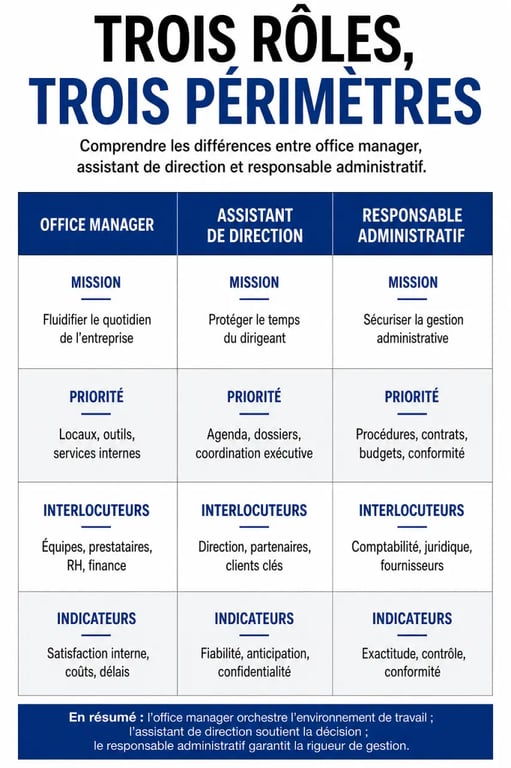 Office and office management : comparaison entre office manager, assistant de direction et responsable administratif